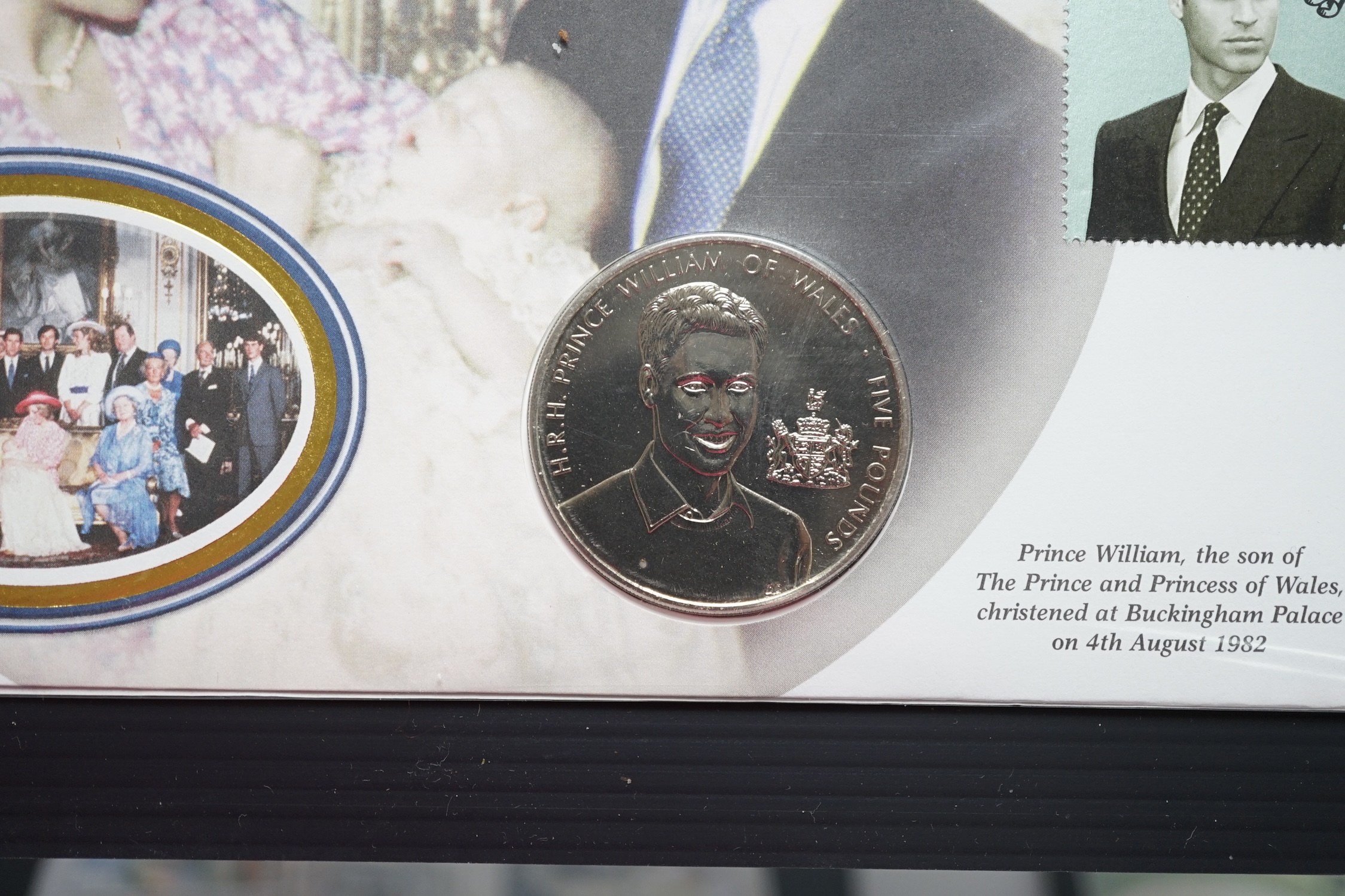 A quantity of assorted modern first day cover commemorative coins to include 2002 United Kingdom Brilliant Uncirculated Coin Collection and 2001 Victorian Anniversary crown
